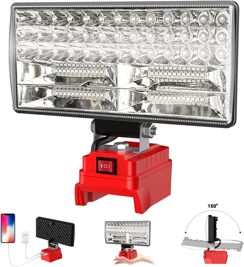 DEMIMA 8" Cordless LED Work Light for Milwaukee M18 Battery, Two Levels Adjustable FloodLight up to 90W 5400 Lumens with USB Charging Port, Portable LED Flashlight for Work, Camping, Outdoor(No Battery) - Image 1